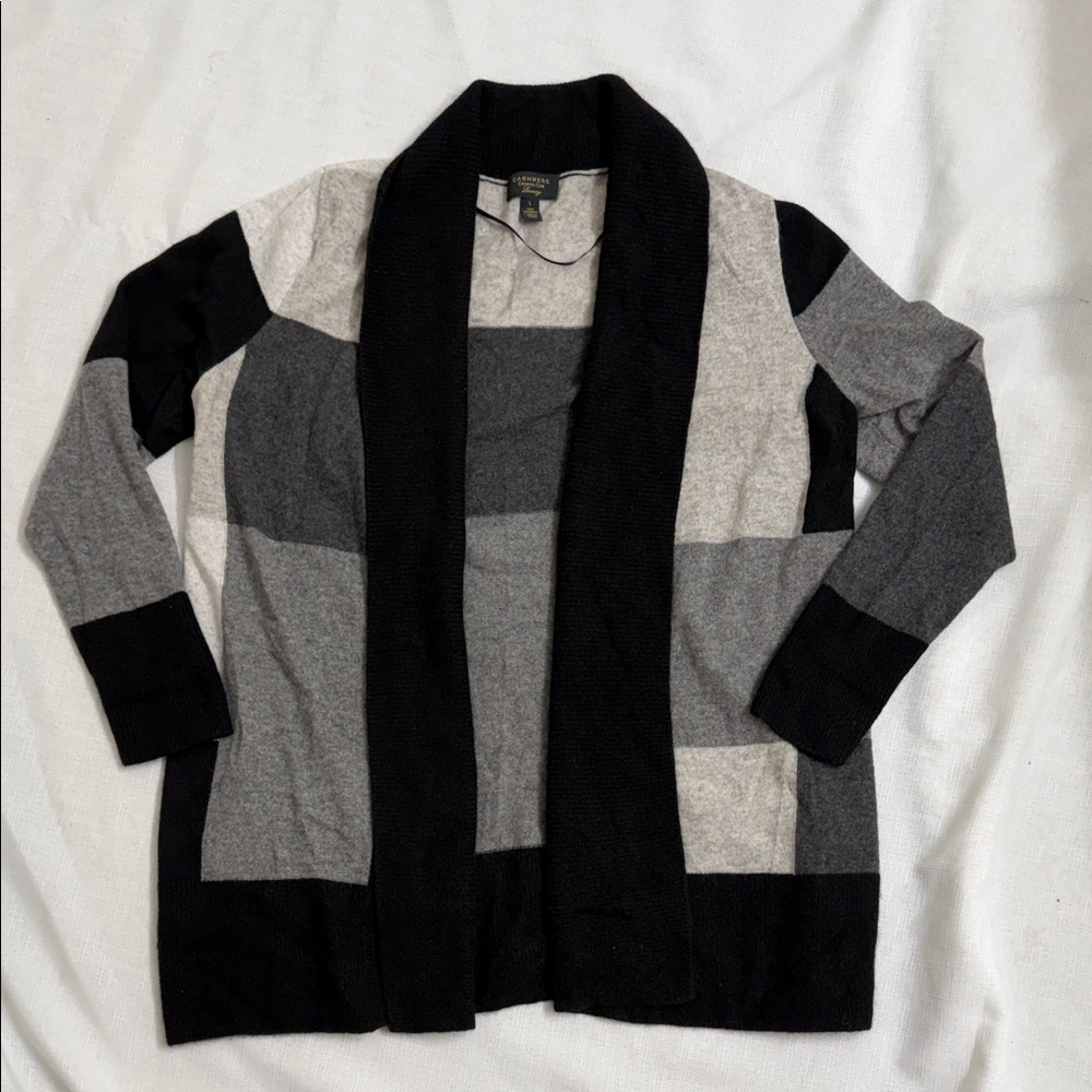 Charter Club Cashmere Luxury Black and Gray Colorblock Cardigan
